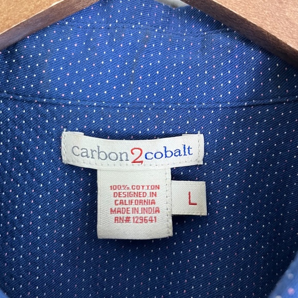 Carbon 2 Cobalt Primary Navy Pink Polka Dot Button LS Down Shirt Mens Large - Picture 4 of 8
